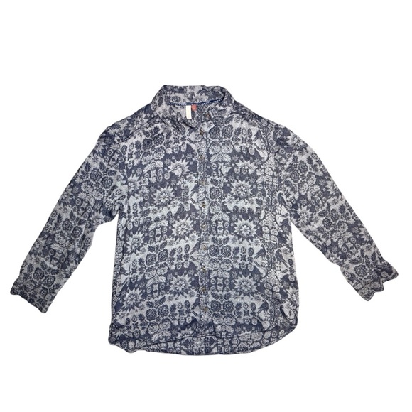 Anthropologie Pilcro Blue Wool Blend Floral Button Down Shirt  Womens Medium - Picture 1 of 7